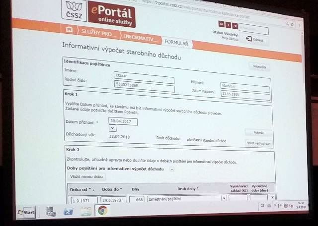 ePortál ČSSZ s důchodovou kalkulačkou